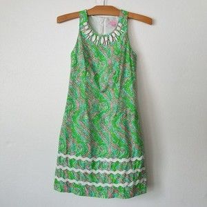 LILLY PULITZER Womens 00 Pearl Chomp Chomp Alligator Sheath Dress Green Pink